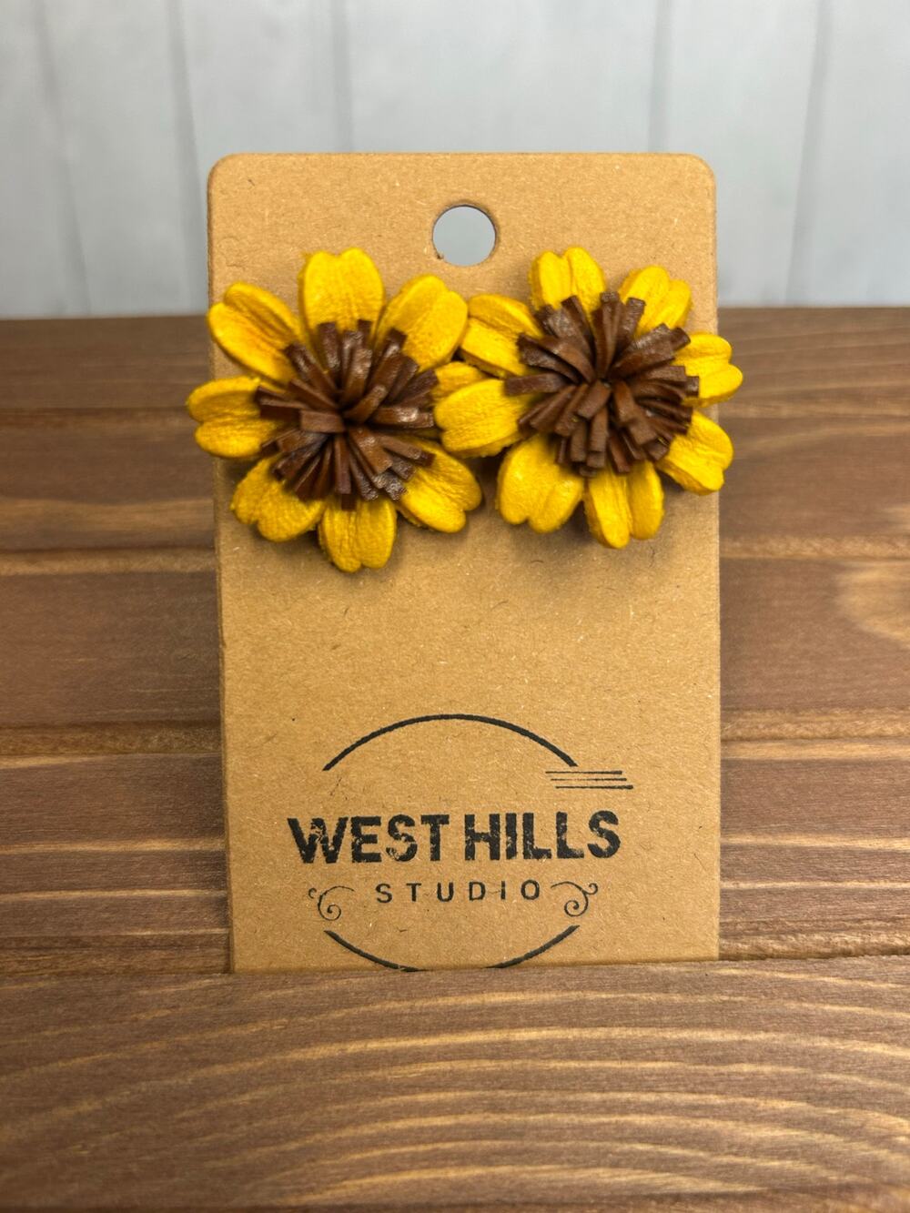 Genuine Leather Yellow Sunflower Earrings Yellow Gerbera Daisy Earrings NEW!